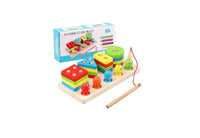 لعبه عمود الصيد الخشبي 2*1 تجمع بين نشاطين فرز الأشكال ولعبه الصيد