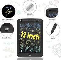 تابلت رسم مقاس 12 بوصه لوح رسم محمول قابل لاعادع الاستخدام للأطفال مع زرار للمسح وفرشاه طلاء