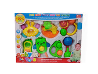 مجموعه شخشيخات اطفال بلاستيكيه بأشكال جذابه مصنوعه من مواد أمنه تهدف الي تطوير المهارات السمعيه مكونه من 7 قطع